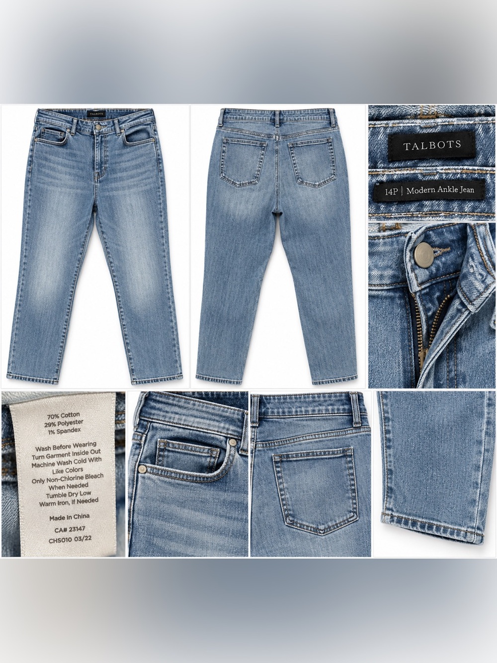 Talbots Modern Ankle Jeans Size 14P Light Wash Stretch Denim